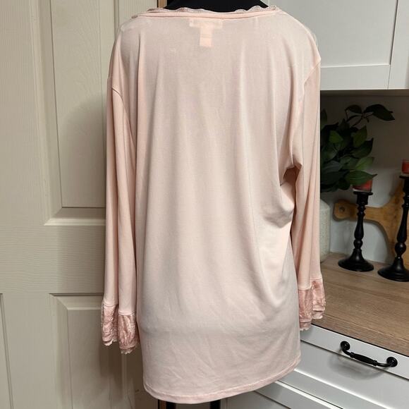 Calvin Klein Women’s Lace Bell Sleeve V-Neck Blouse Blush Pink Size Large L EUC - Picture 2 of 7